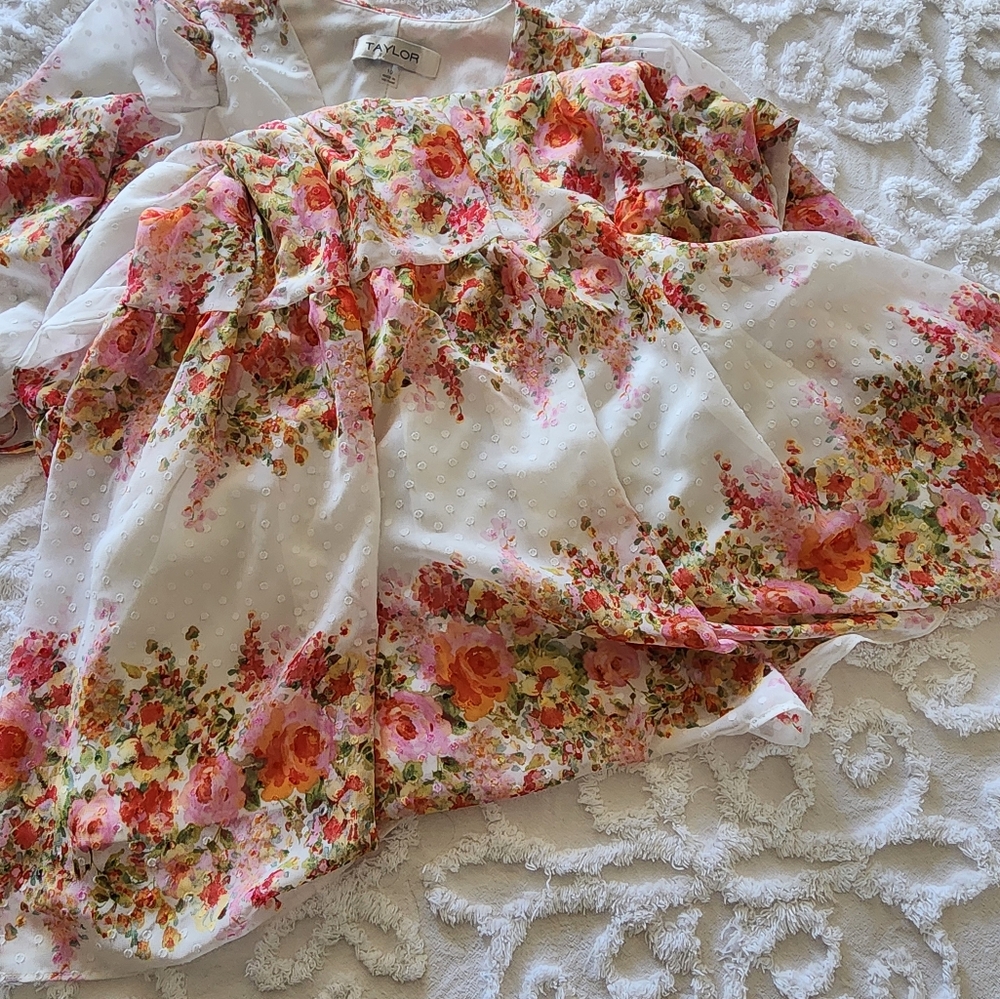 Taylor Women's Floral-Striped Swiss-Dot Chiffon D… - image 7